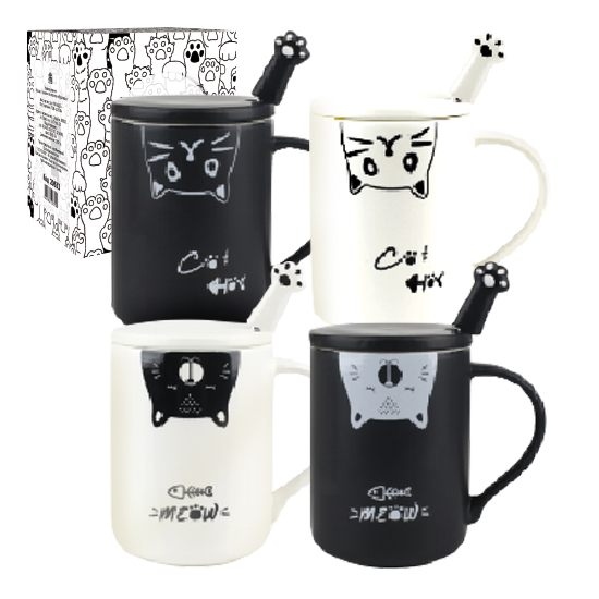 Чашка 420мл з кришкою та ложкою Вусатики 20633