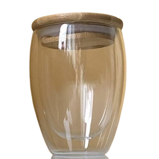 Склянка 300мл з подвійними стінками з бамбуковою кришкою CA-0002/300