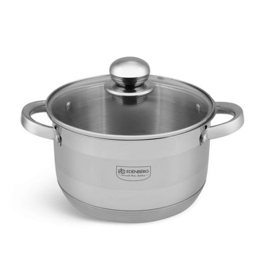 Каструля 3,0л нерж.сталь кришка скло EB-3005