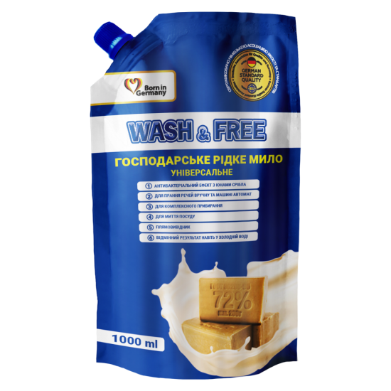 Засіб для миття Wash&Free 1000мл універсальний Рідке господарське мило Doypack 723741