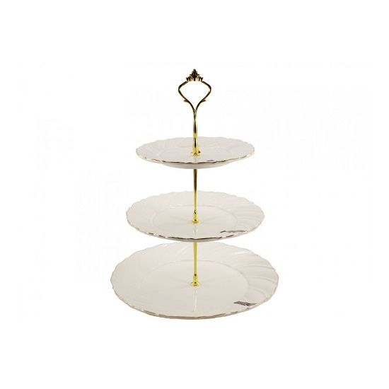 MB0442-A Фруктовниця 3-х рівнева порцел. біла Хвиля