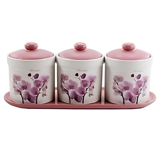 ZFC 048C OP Набір 3-пр. керам. банок д/сип. 500мл на керамічній підст. Орхідея рожева