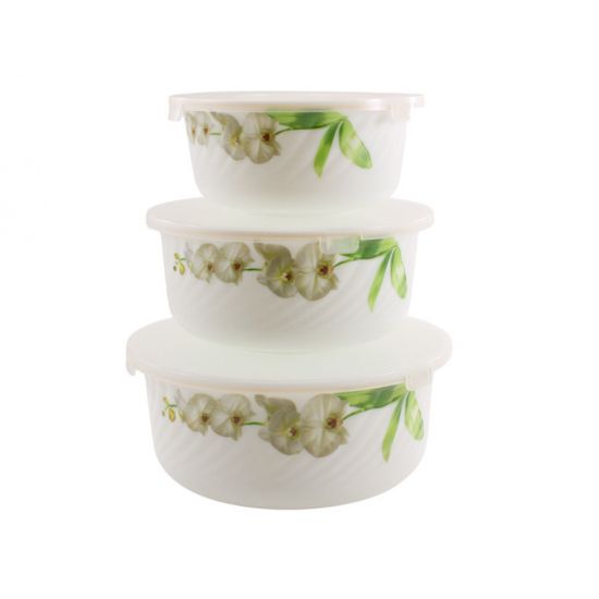 Біла орхідея Набір салатників 3-пр. 14*16*19см з кришкою склокераміка BB 408