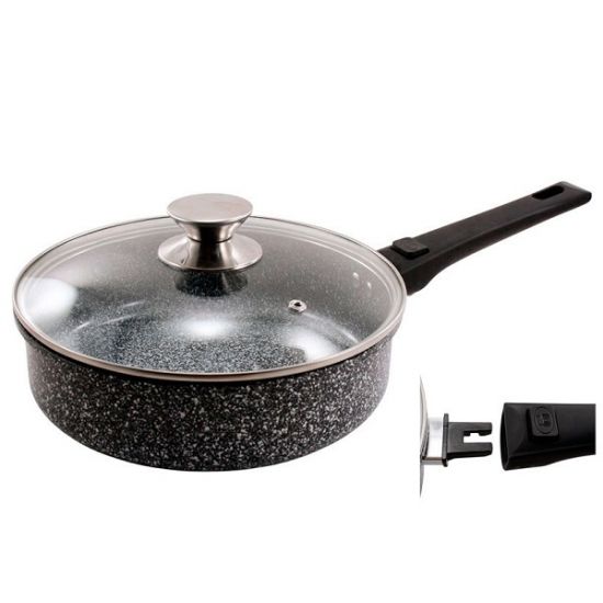 QD-FD524-L Сковорода глубокая 24см антипригарное покрытие стеклянная крышка съемная ручка