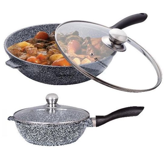 Сковорода глубокая 28см антипр.покрытие стк.крышка гранит EB-8022