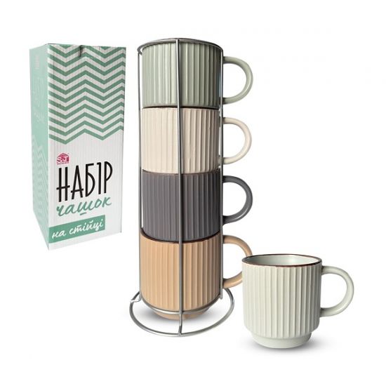 Набор чашек 4*400мл на стойке 021-04-22