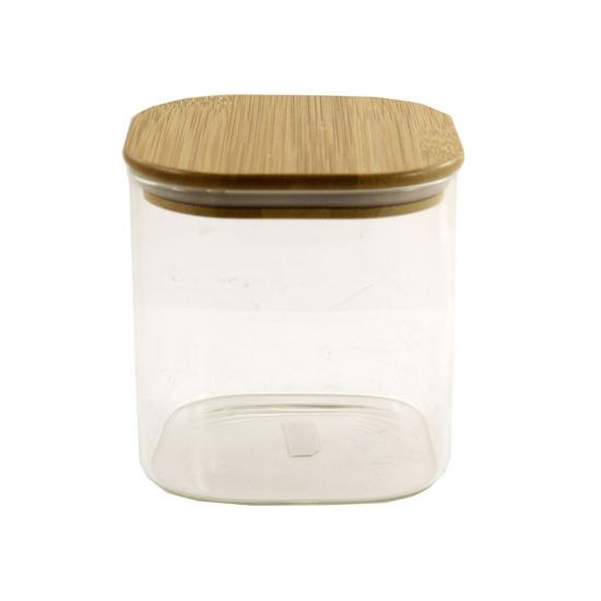 BS1010 Ємність для сипучих скляна 10*10см бамбук кришка