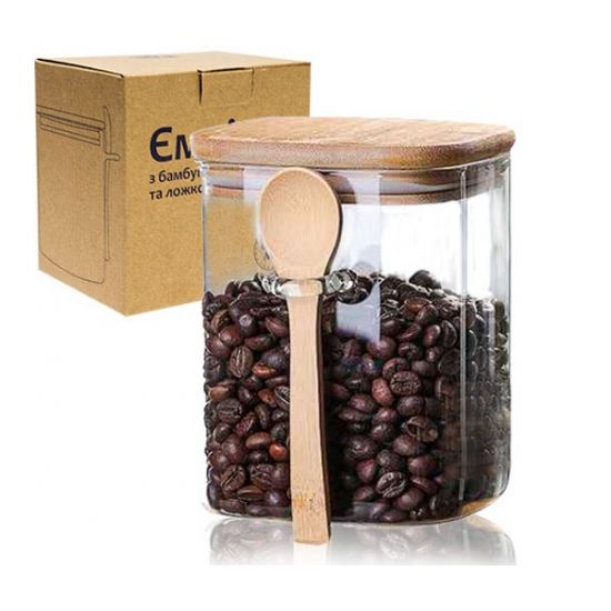 Ємність для сипучих 0,6л скло/бамбук 32243