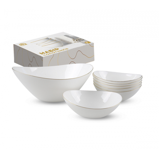 Набір салатників 7шт (1,8л 6*400мл) Золотий кант 30098-06