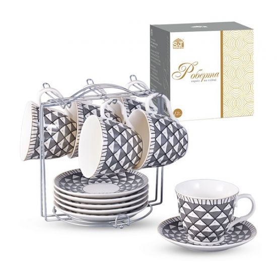 Набор чашек 6*240мл на подставке с блюдцем Роберта 15232