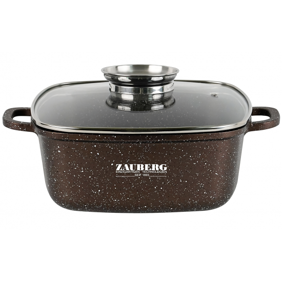 1226-CH Кастрюля квадратная 5,4л антипр.покрытие стк.крышка индукция Мрамор