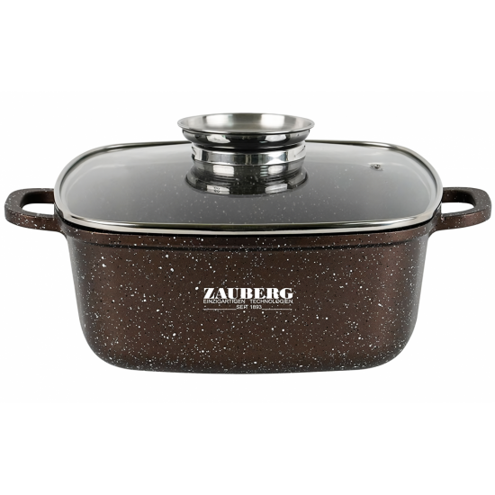 1222-CH Кастрюля квадратная 3,5л антипр.покрытие стк.крышка индукция Мрамор