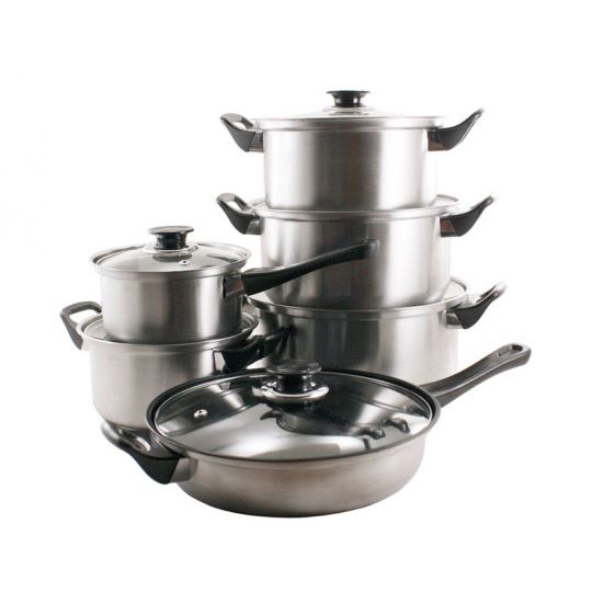 B-022S Набір посуду 6-пр. 0,9/1,3/1,8/2,3/3,2л сковорідка 24см нерж.сталь скл.кришка кол. кор.