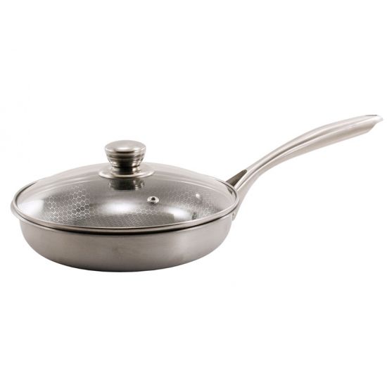 B018L-24 Сковорідка 24см нерж.сталь скл.кришка кол. кор.Honeycomb