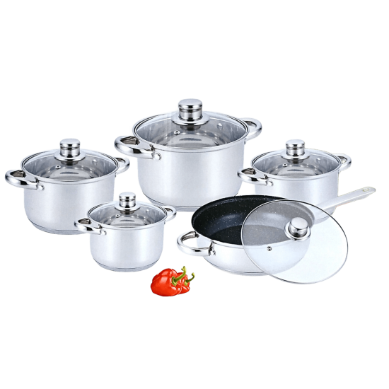 Набор кастрюль 10-пр. (2,1л 2,9л 3,9л 6,5л) сковорода 24см нерж.сталь BN-195