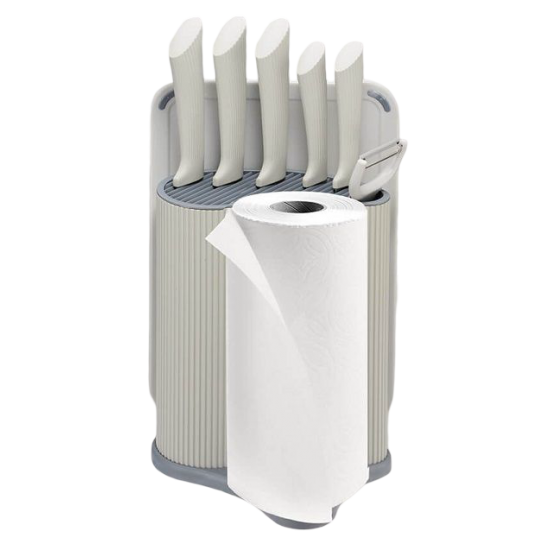 Набір кухонний 8пр. ножі + дошка обробна + тримач для паперу Grey MR-1413