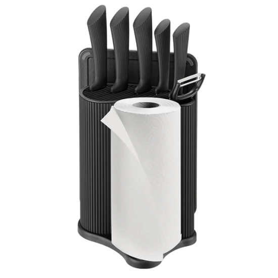 Набір кухонний 8пр. ножі + дошка обробна + тримач для паперу Black MR-1413