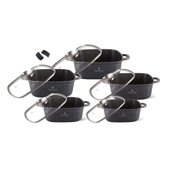 Набор посуды квадратный 12-пр. 2,8л 3,7л 4,4л 5,5л 6,5л антипр.покрытие мрамор EB-3986