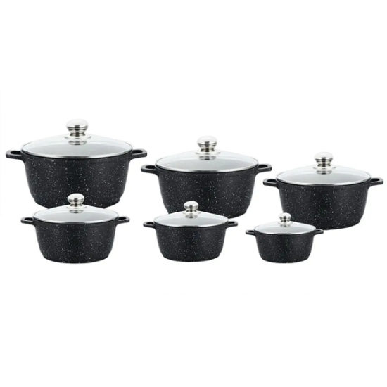 Набір каструль 12-пр. (1,2л 2,4л 3,2л 4,5л 5,3л 6,3л) мармур BN-356