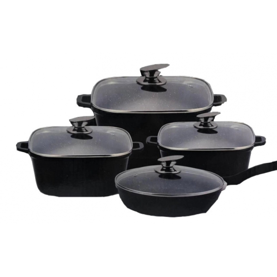 Набір квадратних каструль 8-пр. каструлі+сковорідка BN-389