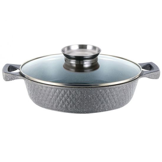 YLS8028-G Каструля мілка 3,5л антипр.покриття скл.кришка індукція Сірий