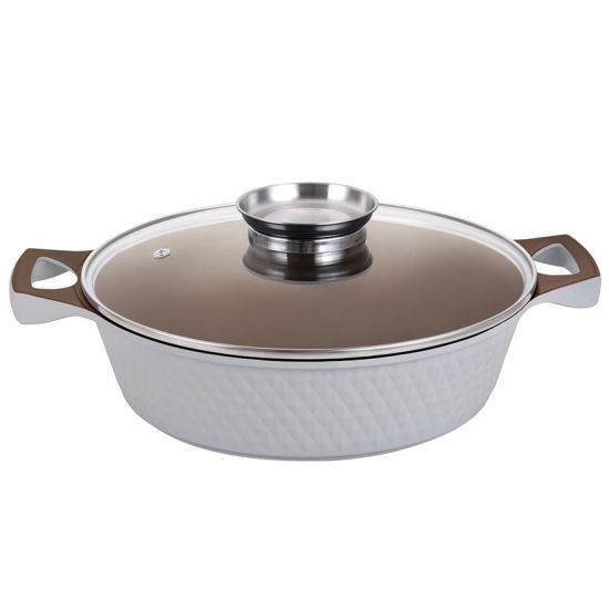 YLS8028-I Каструля мілка 3,5л антипр.покриття скл.кришка індукція Білий