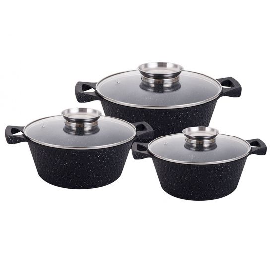YS80CS-B Набір каструль 3-пр. 2,0/3,6/5,6л антипр.покриття скл.кришка індукція Чорний