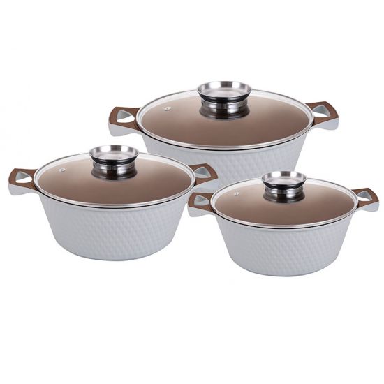 YS80CS-I Набір каструль 3-пр. 2,0/3,6/5,6л антипр.покриття скл.кришка індукція Білий