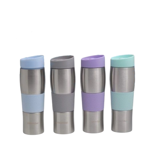 Термокружка 480мл из нерж.стали с TPR-вставкой серый ментол лиловый голубой 2161