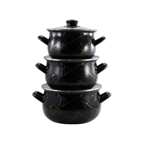700 A Набір каструль 3-пр. скл/кр. Чорний Мармур