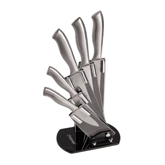 Набор ножей 6-пр. на акриловой подставке с металлическими ручками MR-1410