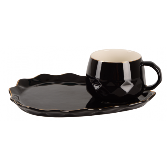 Чашка 220 мл с блюдцем Led Core Black Gold B060688
