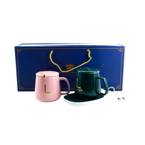 50693 Набір кухлів порцеляновий 2-пр. 420мл з кришкою і підігрівальною підставкою под.упак.