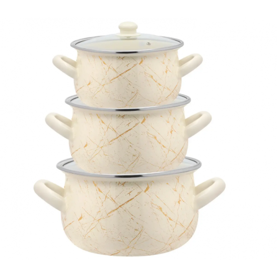701 A Набір каструль 3-пр. скл/кр. Білий Мармур