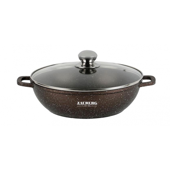 0528-CH Каструля мілка 4,1л антипр.покриття скл.кришка індукція Мармур