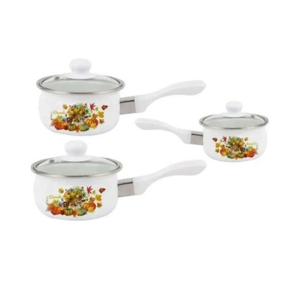 Набір ковшів 0,8л 1,2л 1,7л скл.кришка емаль EB-12616