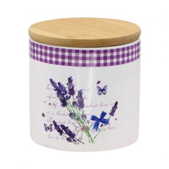 ZFC465-LV Банка керам. 450 мл. дерев. кришкою Лаванда