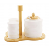 PJ03753 Набір для спецій на дерев. підставці сіль, перець, цукорниця