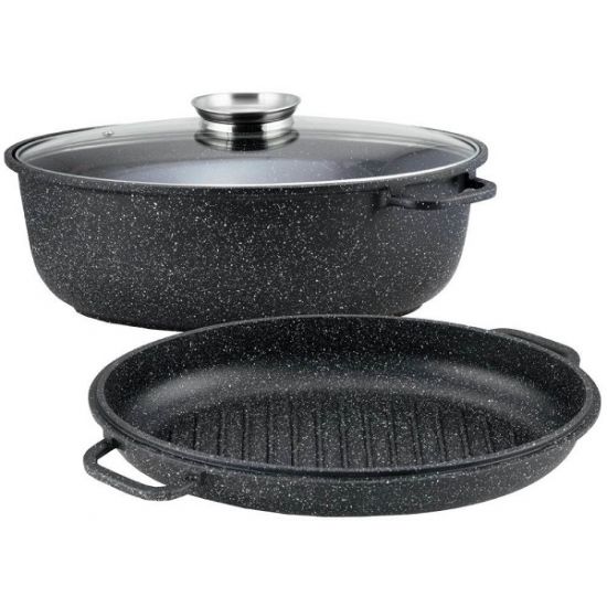 Гусятниця 8,0л овальна скл.кришка 38*25*12,8см Мармур EB-9171
