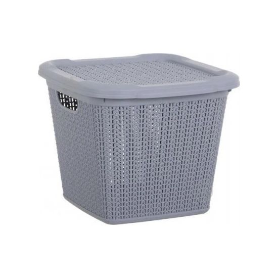 Кошик з кришкою 15л 30*30*27,5см В'язка св-сірий M-071