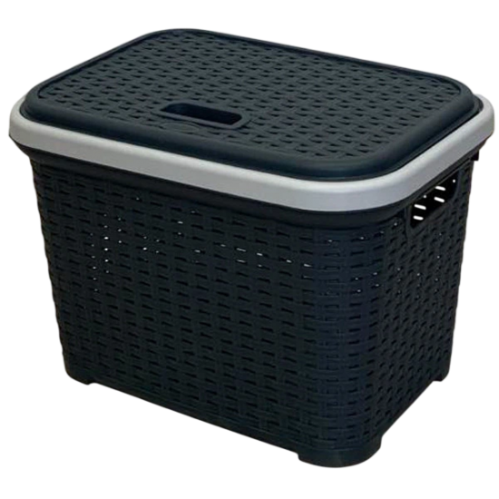 Корзина с крышкой 35л Ротанг серый SP-305