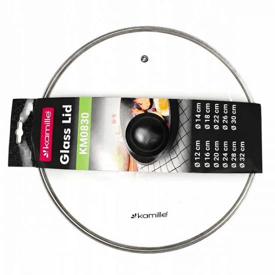 Кришка скляна 32см з металевим обідком 0840