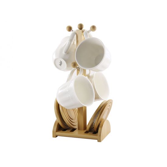 Набір чайний фарфоровий 9 пр. на бамбуковій стійці PJ03394