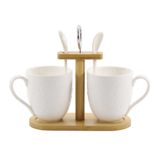 Набір кухлів порцеляновий 5 пр. на бамбуковій стійці PJ03392